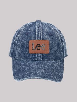 Faux Leather Patch Washed Denim Logo Hat