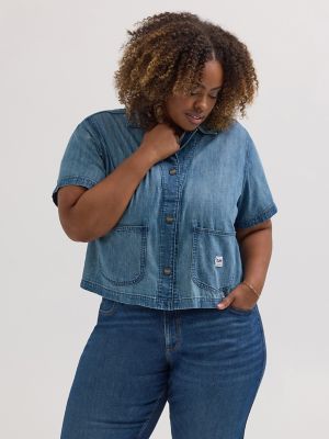 Women's Crop Denim Chore Shirt (Plus)