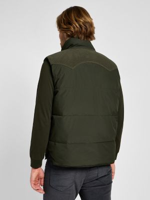 Men's Reversible Western Puffer Vest in Olive Night