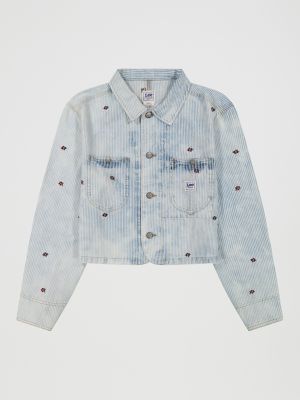 Women's Floral Embroidered Crop Chore Jacket