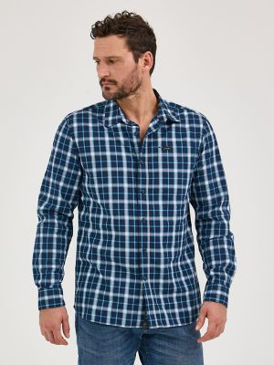 Men's Extreme Motion All Purpose Plaid Button Down Shirt in Rivet Navy Plaid main view
