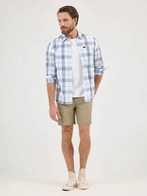 Men's Extreme Motion All Purpose Plaid Button Down Shirt in Orion Blue White Plaid alternative view 3