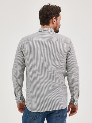 Men's Extreme Motion All Purpose Stripe Button Down Shirt in Navy Ecru Stripe alternative view