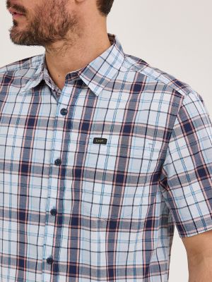 Men's Extreme Motion All Purpose Short Sleeve Plaid Button Down Shirt in Aurora Sepia Plaid alternative view 2