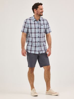 Men's Extreme Motion All Purpose Short Sleeve Plaid Button Down Shirt in Aurora Sepia Plaid alternative view 3