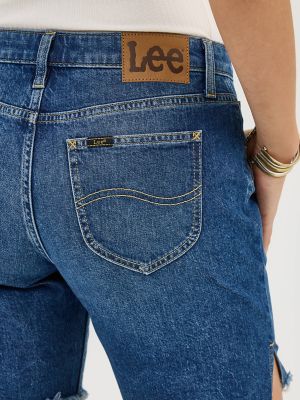 Womens Legendary Frayed Hem Side Slit Short:Indigo Quilt:14:M alternative view 4