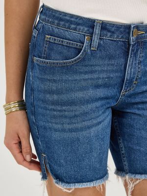 Womens Legendary Frayed Hem Side Slit Short:Indigo Quilt:14:M alternative view 5