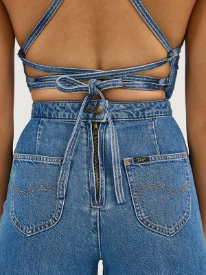 Women's Cross Back Denim Wide Leg Jumpsuit in Take A Dive alternative view 4
