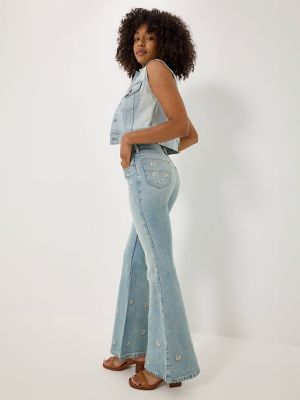 Women's High Rise Daisy Print Flare Jean in Miss Her alternative view