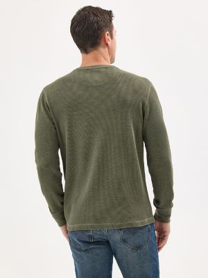 Men's Waffle Knit Henley Shirt in Forest Night alternative view