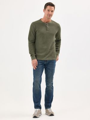 Men's Waffle Knit Henley Shirt in Forest Night alternative view 3