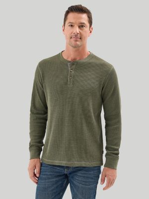 Men's Waffle Knit Henley Shirt in Forest Night main view
