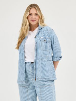 Women's Railroad Stripe Utility Jacket in Mid Railroad alternative view 2