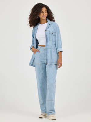 Women's Railroad Stripe Utility Jacket in Mid Railroad alternative view 6