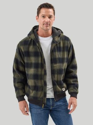 Mens sherpa lined flannel hoodie best sale