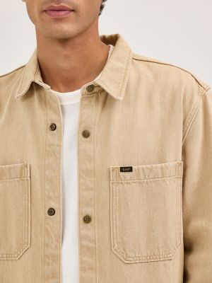 Men's Double Pocket Snap Front Overshirt in Cappucino alternative view 3