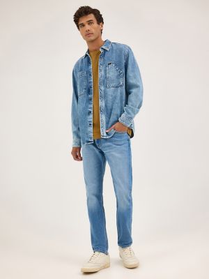 Men's Engineer Button Down Overshirt in Blue Meadow Wash alternative view