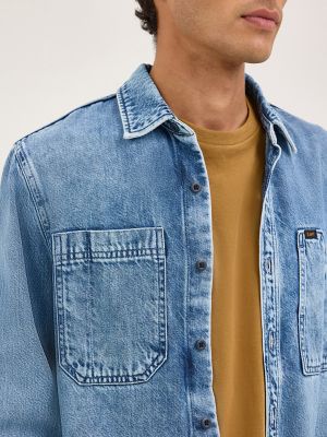 Men's Engineer Button Down Overshirt in Blue Meadow Wash alternative view 3