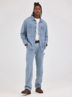 Men's Lee 101 Railroad Stripe Selvedge Worker Shirt in Washed Railroad Stripe alternative view