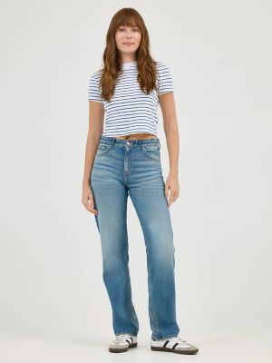 Women's Fitted Crop Logo Tee in White Indigo Stripe alternative view