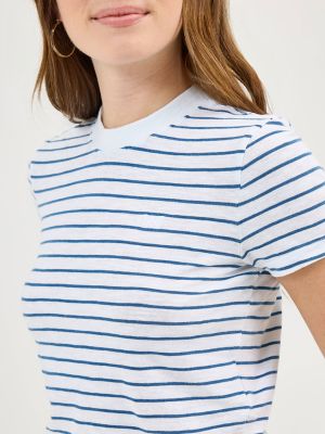 Women's Fitted Crop Logo Tee in White Indigo Stripe alternative view 3