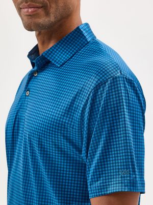 Men's Golf Series Plaid Polo Shirt in Medieval Blue alternative view 3