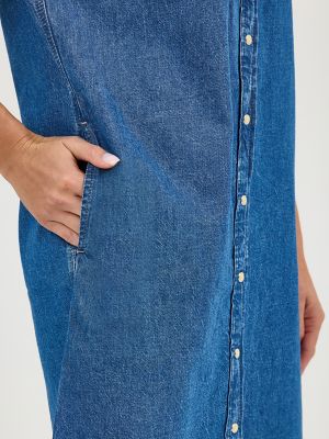 Women's Short Sleeve Western Denim Button Down Dress in Day Glow alternative view 4