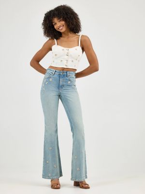 Women's Daisy Embroidered Seamed Denim Tank in Only Peace alternative view