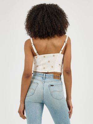 Women's Daisy Embroidered Seamed Denim Tank in Only Peace alternative view 2