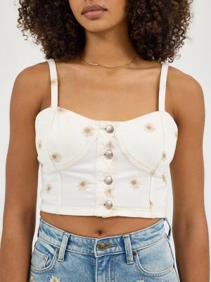 Women's Daisy Embroidered Seamed Denim Tank in Only Peace alternative view 3