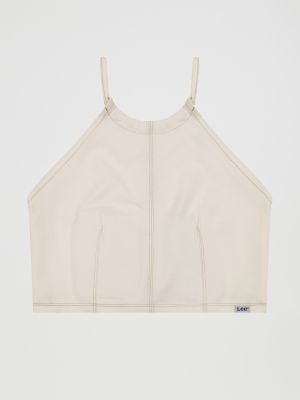 Women's Backless Tie Halter Tank in Ecru Herringbone alternative view 5