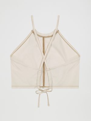 Women's Backless Tie Halter Tank in Ecru Herringbone alternative view 6
