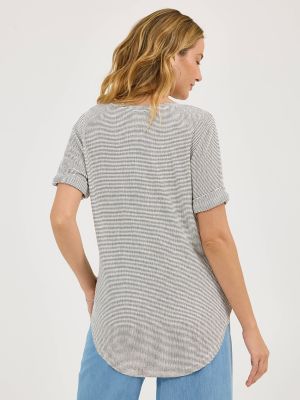 Women's Cuff Sleeve Stripe V-Neck Tee in Bright White alternative view