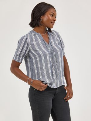 Women's Short Sleeve V-Neck Print Blouse