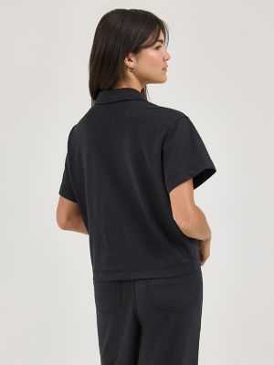 Women's Loose Crop Button Down Shirt in Unionall Black alternative view