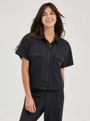 Women's Loose Crop Button Down Shirt