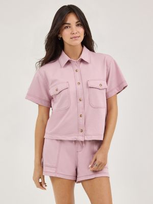 Women's Loose Crop Button Down Shirt