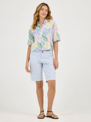 Women's Crop Fit Camp Shirt in Dew alternative view 4