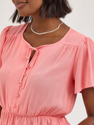 Women's Button Front Peplum Blouse in Bright Papaya alternative view 2