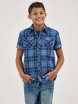 Boy's Chambray Plaid Button Down Shirt