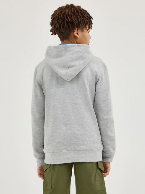 Boy's Popover Fleece Logo Hoodie in Heather Grey