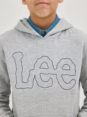 Boy's Popover Fleece Logo Hoodie in Heather Grey