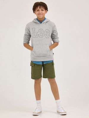 Boy's Popover Fleece Logo Hoodie in Heather Grey
