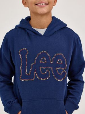 Boy's Popover Fleece Logo Hoodie in Navy