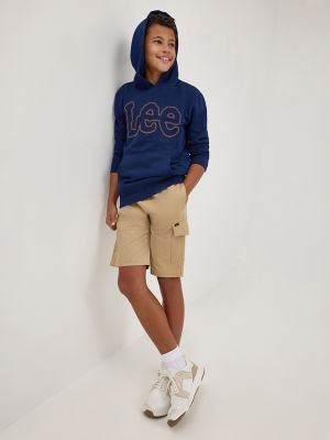 Boy's Popover Fleece Logo Hoodie in Navy