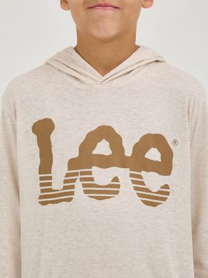 ◆LEE◆ Buckle Twitch Logo Fleece Hooded T-Shirt Cream Boy's Stripe Twitch Logo Hoodie Tee