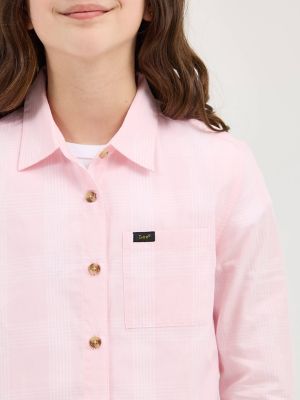 Girl's Plaid Button Down Shirt in Almond Blossom alternative view 2
