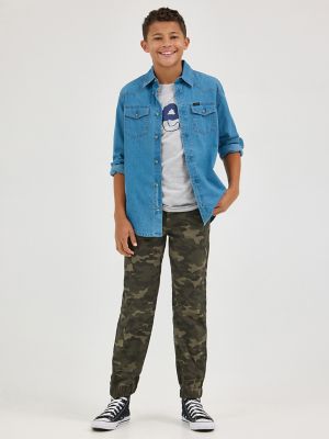Boy's Western Denim Button Down Shirt in Medium Wash alternative view 3