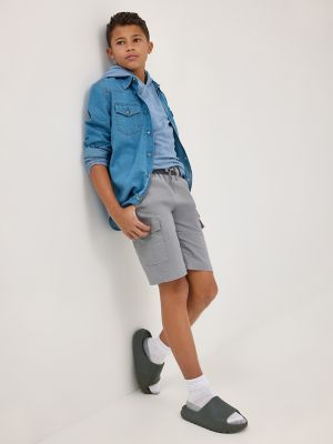 Boy's Rib Stretch Pull On Cargo Short in Cool Grey alternative view 6