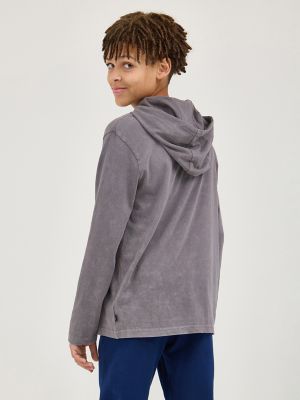 Boy's Oil Wash Hooded Jersey Logo Tee in Grey